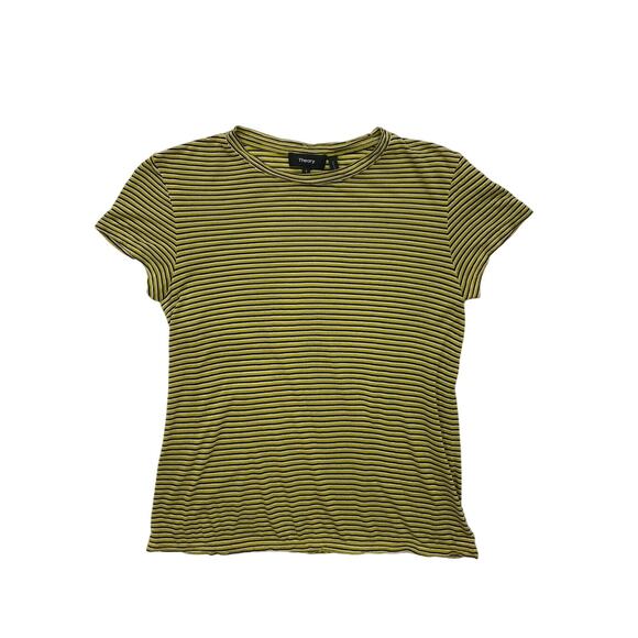 Theory Soft Yellow / Navy Stripe T Shirt - Picture 1 of 3